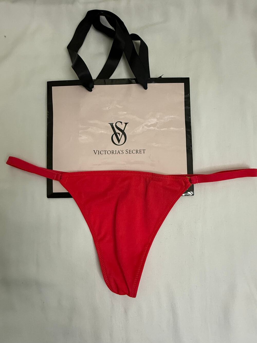 Vintage Victoria's Secret Satin Silky Smooth Charm V-String Thong Panty OS Red